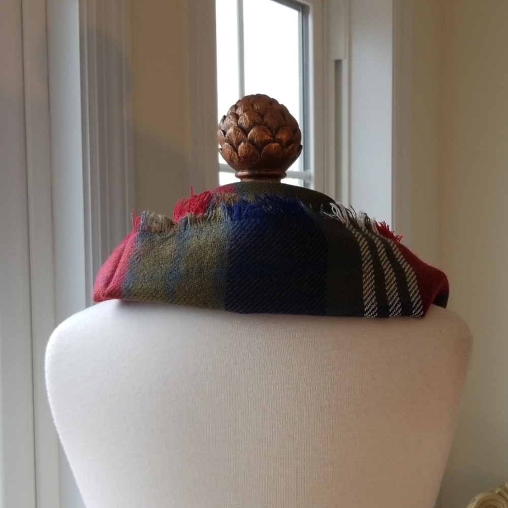 Lydiane Olive Plaid Fringed Infinity Scarf - Picture 6 of 9